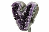 Deep-Purple Amethyst Heart Shaped Geode With Metal Stand #364449-3